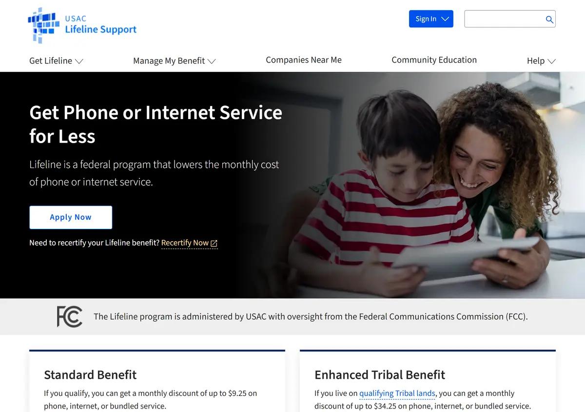 The Lifeline support homepage.