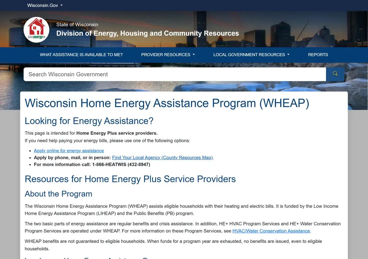 The Wisconsin Home Energy Plus WHEAP page.