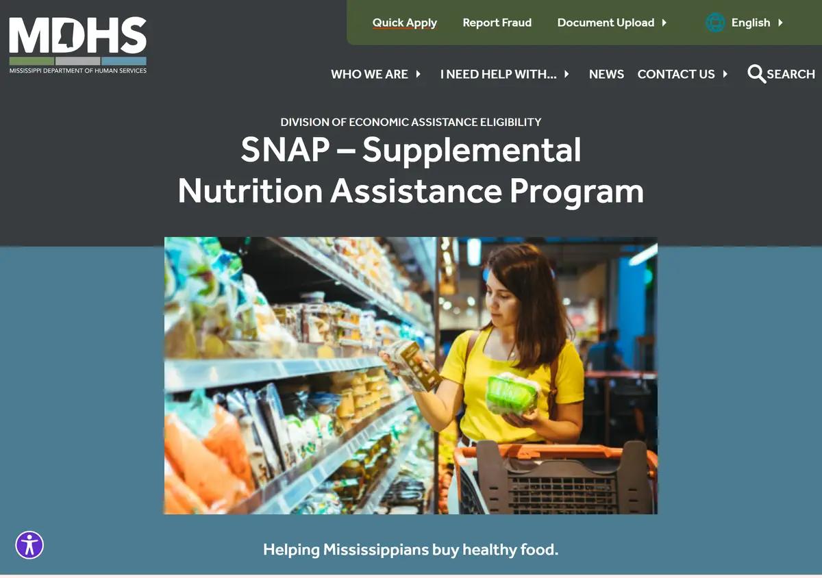 The Mississippi MDHS SNAP program page.