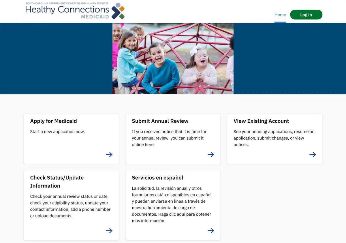 The apply.scdhhs.gov Healthy Connections application.