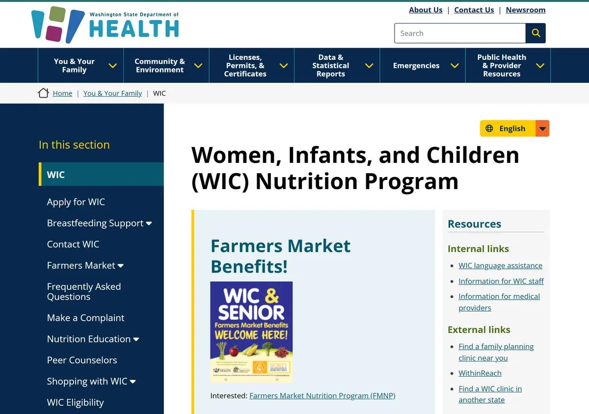 The Washington DOH WIC program page.