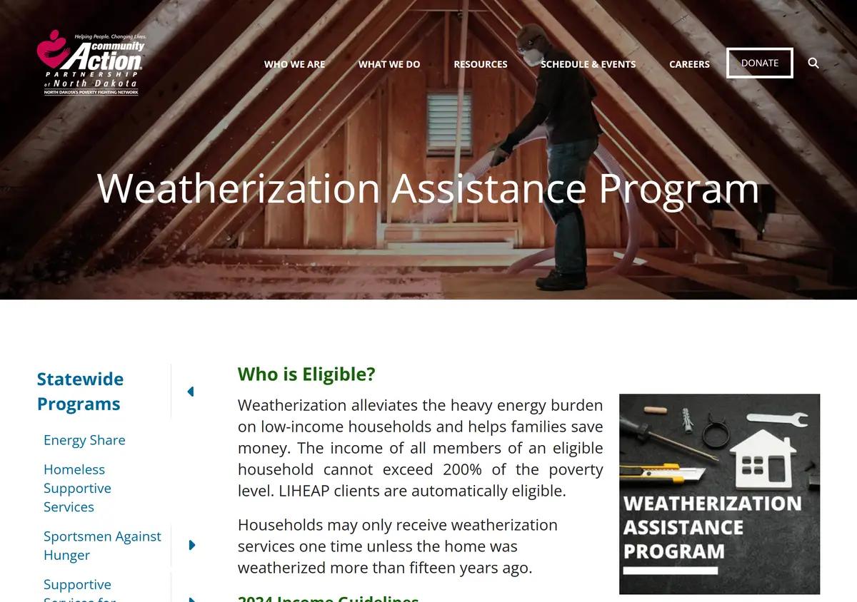 The North Dakota weatherization income guidelines page.