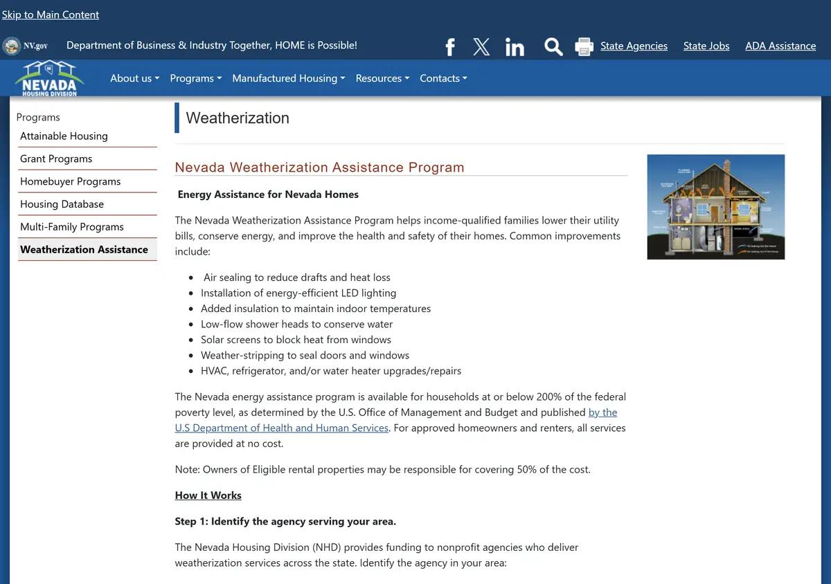 The Nevada Housing Division weatherization page.