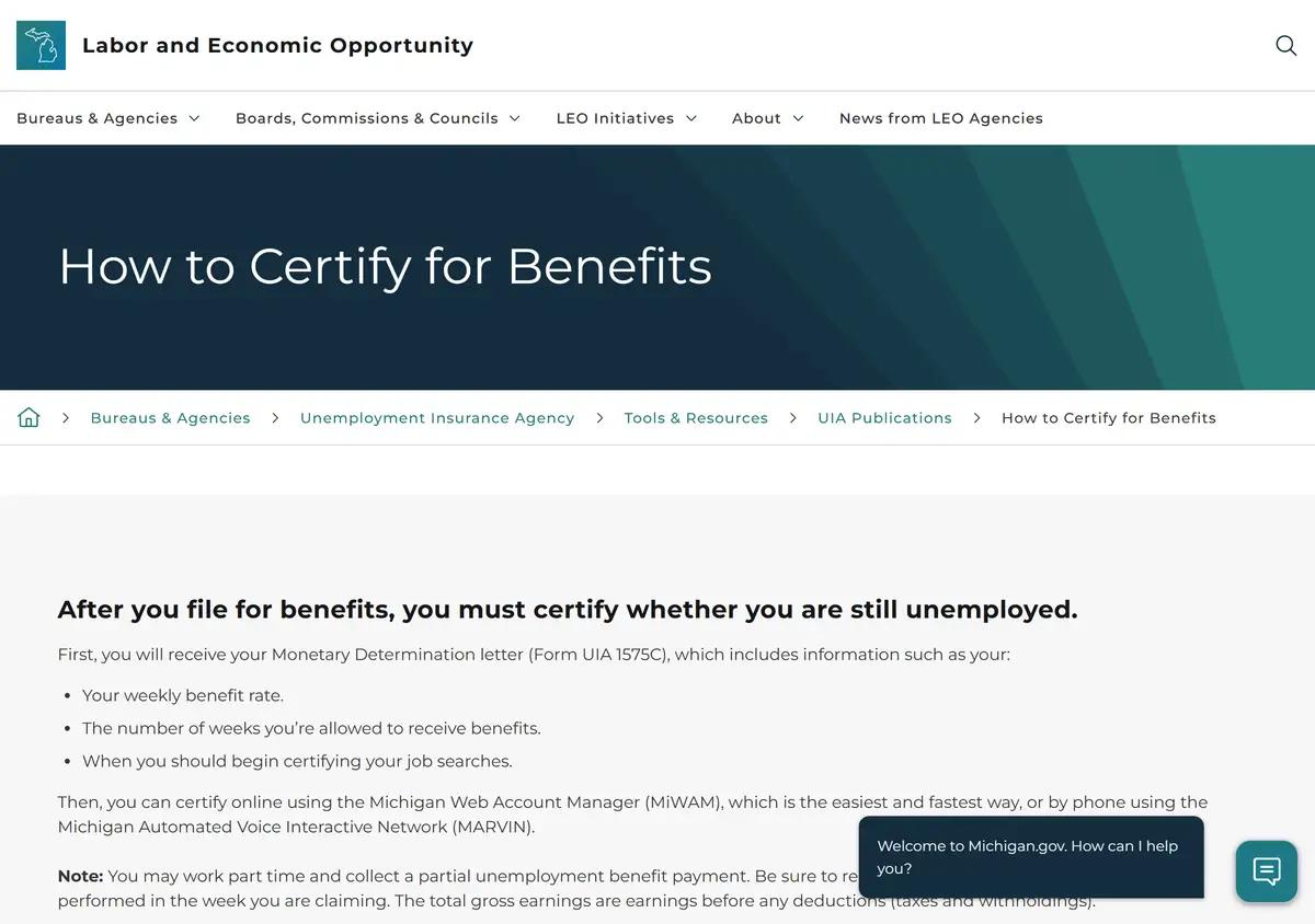 The Michigan UIA how-to-certify page.