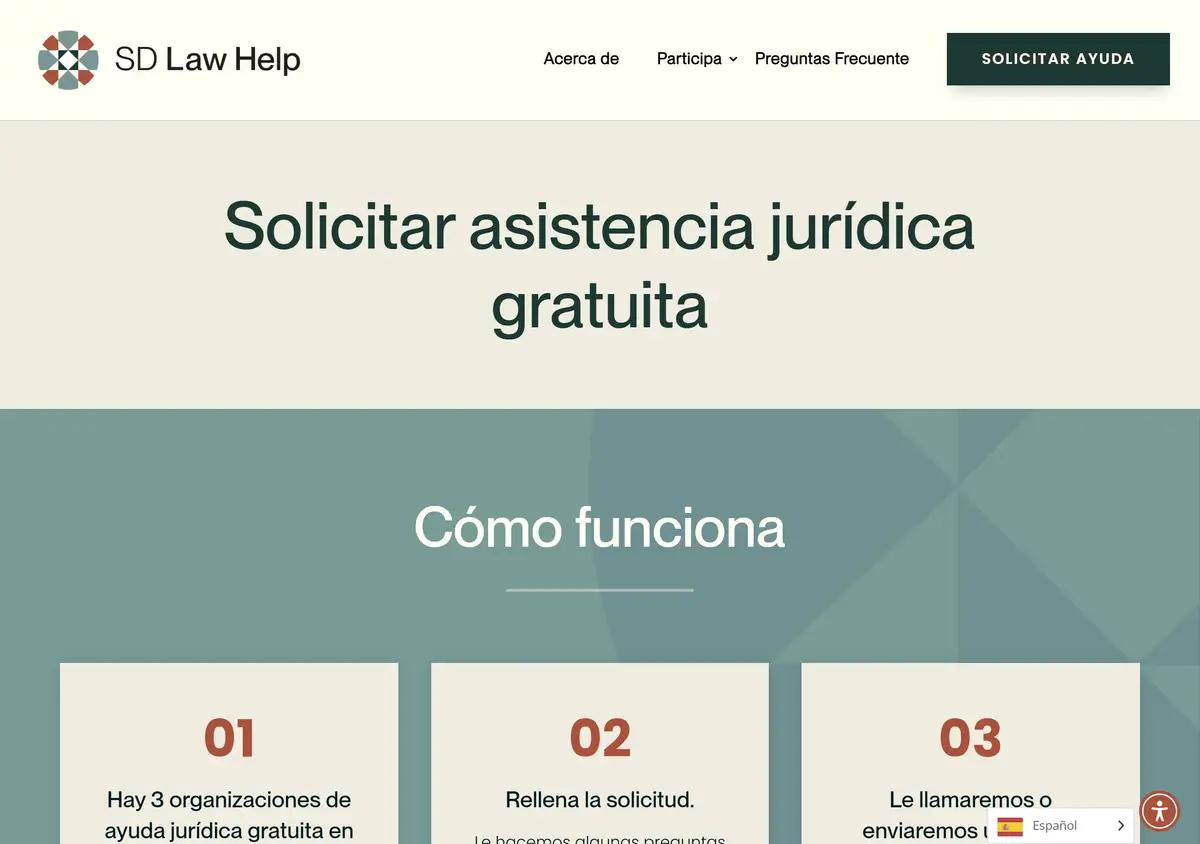 The SD Law Help online application page.