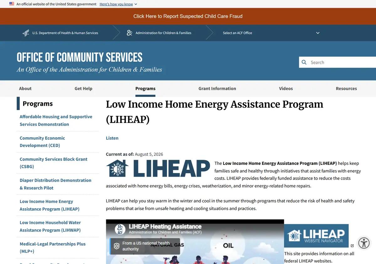 The federal LIHEAP program page.