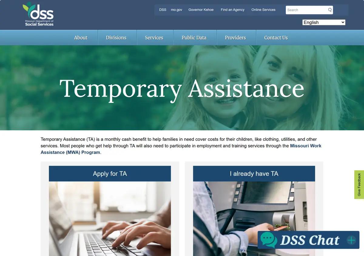 The Missouri Temporary Assistance program page.