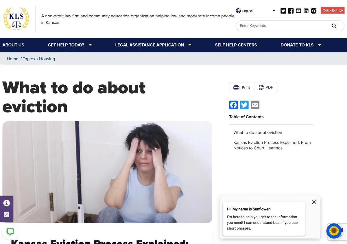 The Kansas Legal Services page on what to do about eviction.