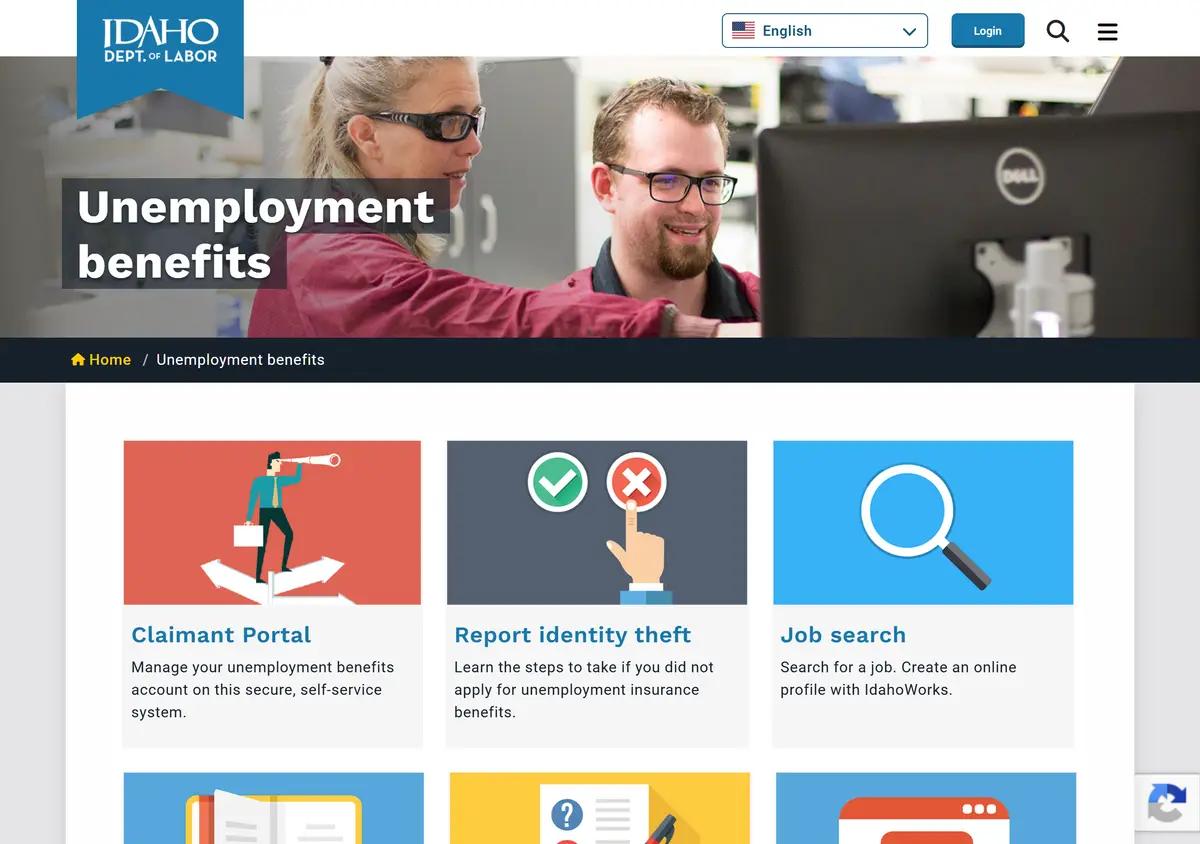 The Idaho Department of Labor unemployment benefits page.