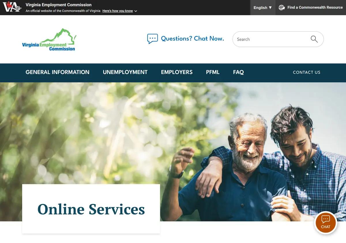 The VEC unemployed filing hub linking to Claimant Self-Service.