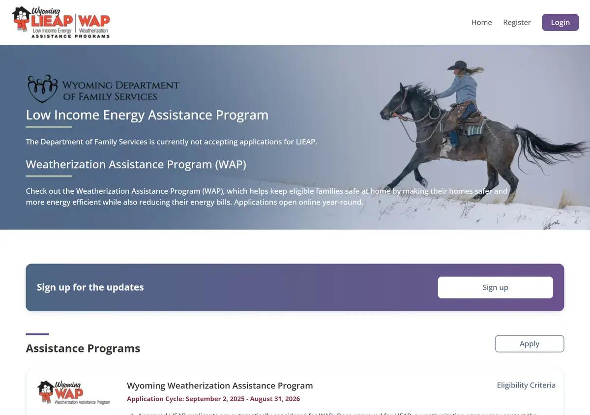 The Wyoming Utility Assistance online portal.