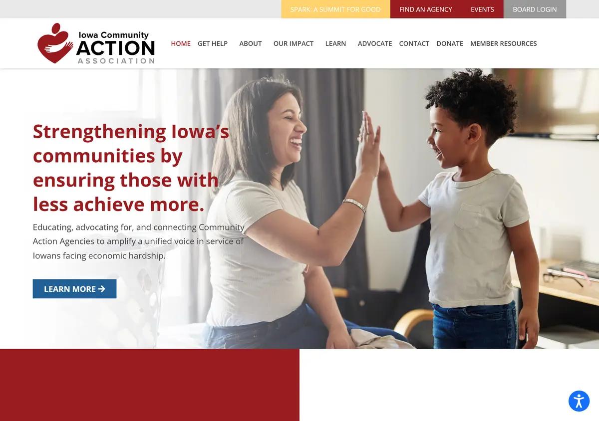 The Iowa Community Action Association homepage with an agency locator.