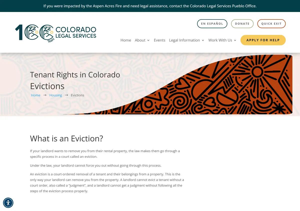 The Colorado Legal Services evictions and tenant-rights page.
