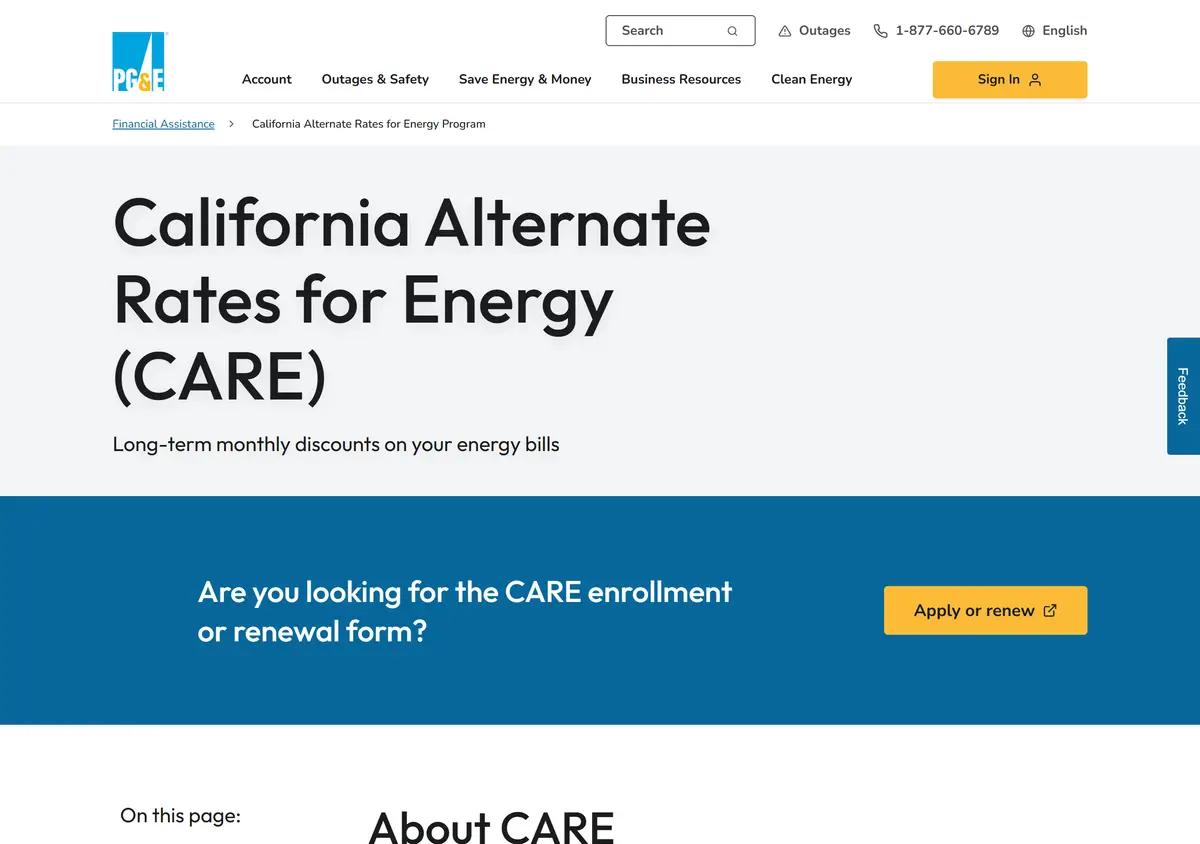 The PG&E CARE program page.
