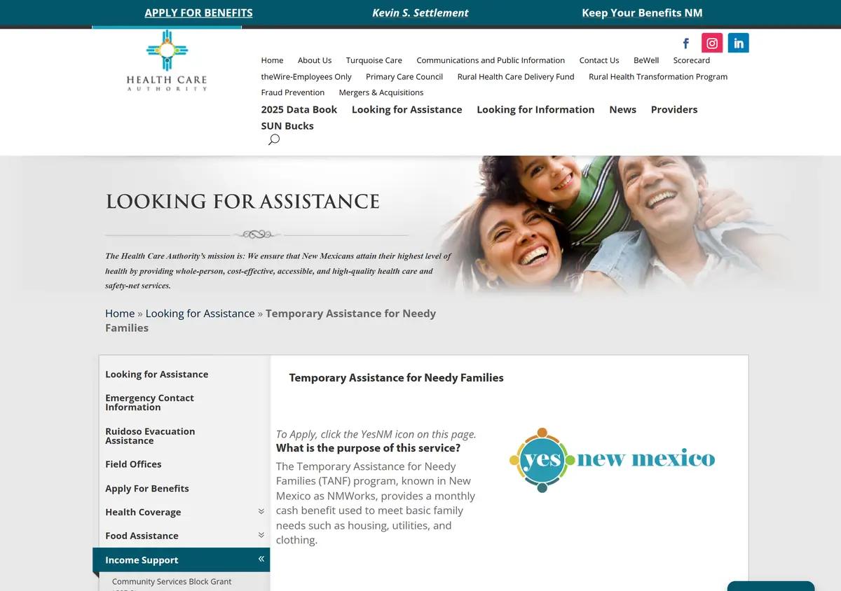 The New Mexico Health Care Authority TANF page.