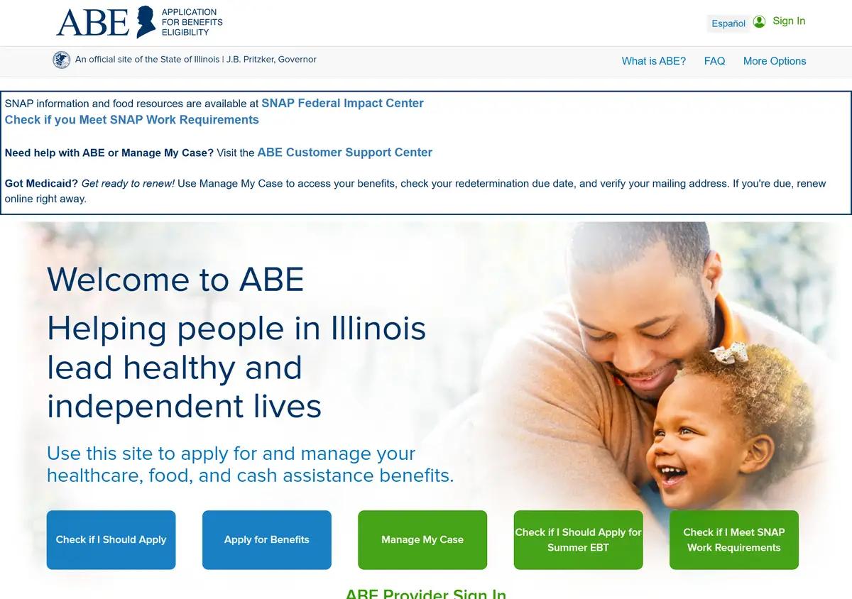 The ABE portal where Illinoisans apply for Medicaid.
