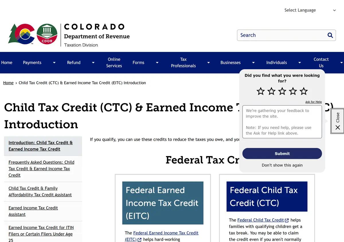 The Colorado CTC and EITC introduction page.