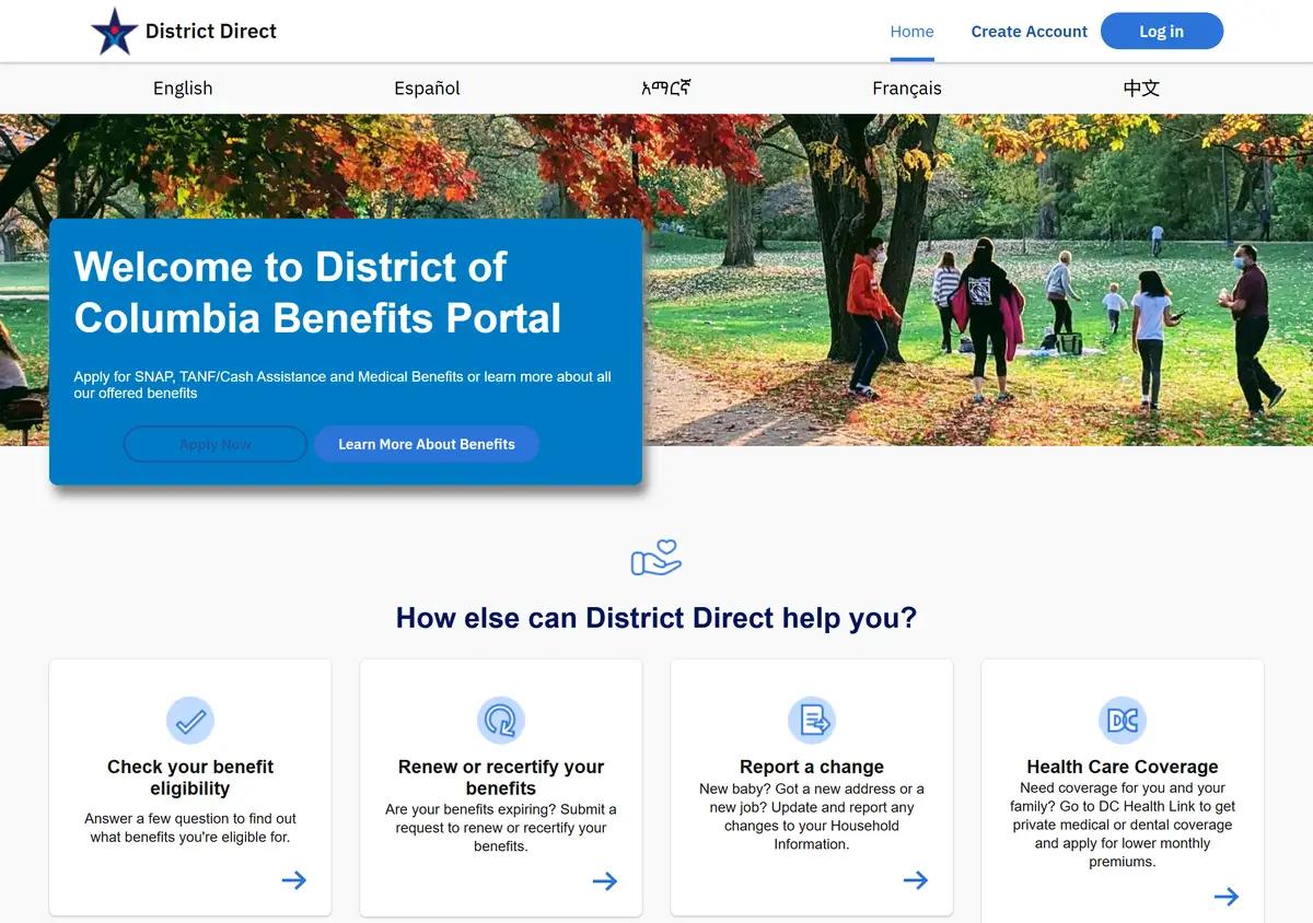 The District Direct benefits portal.