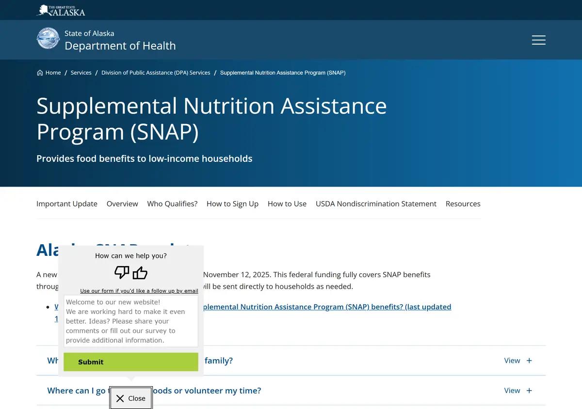 The Alaska Division of Public Assistance SNAP page.