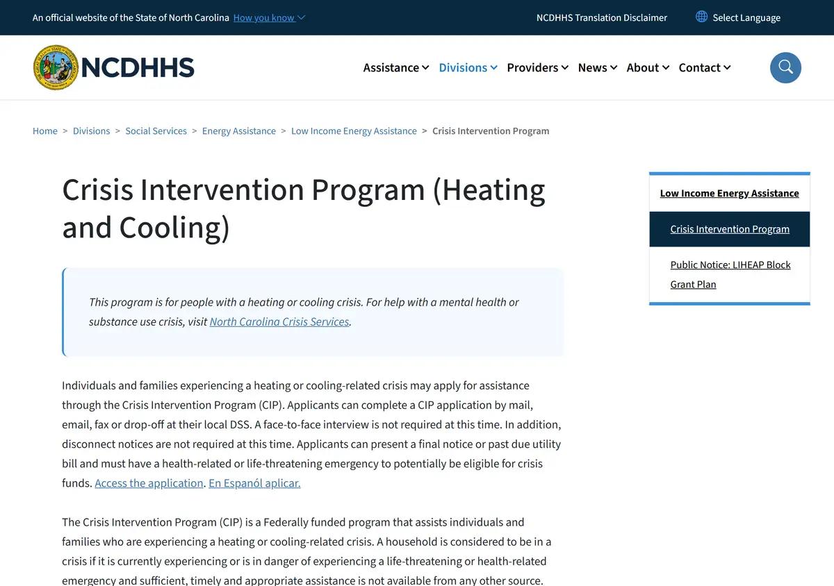 The NCDHHS Crisis Intervention Program page.