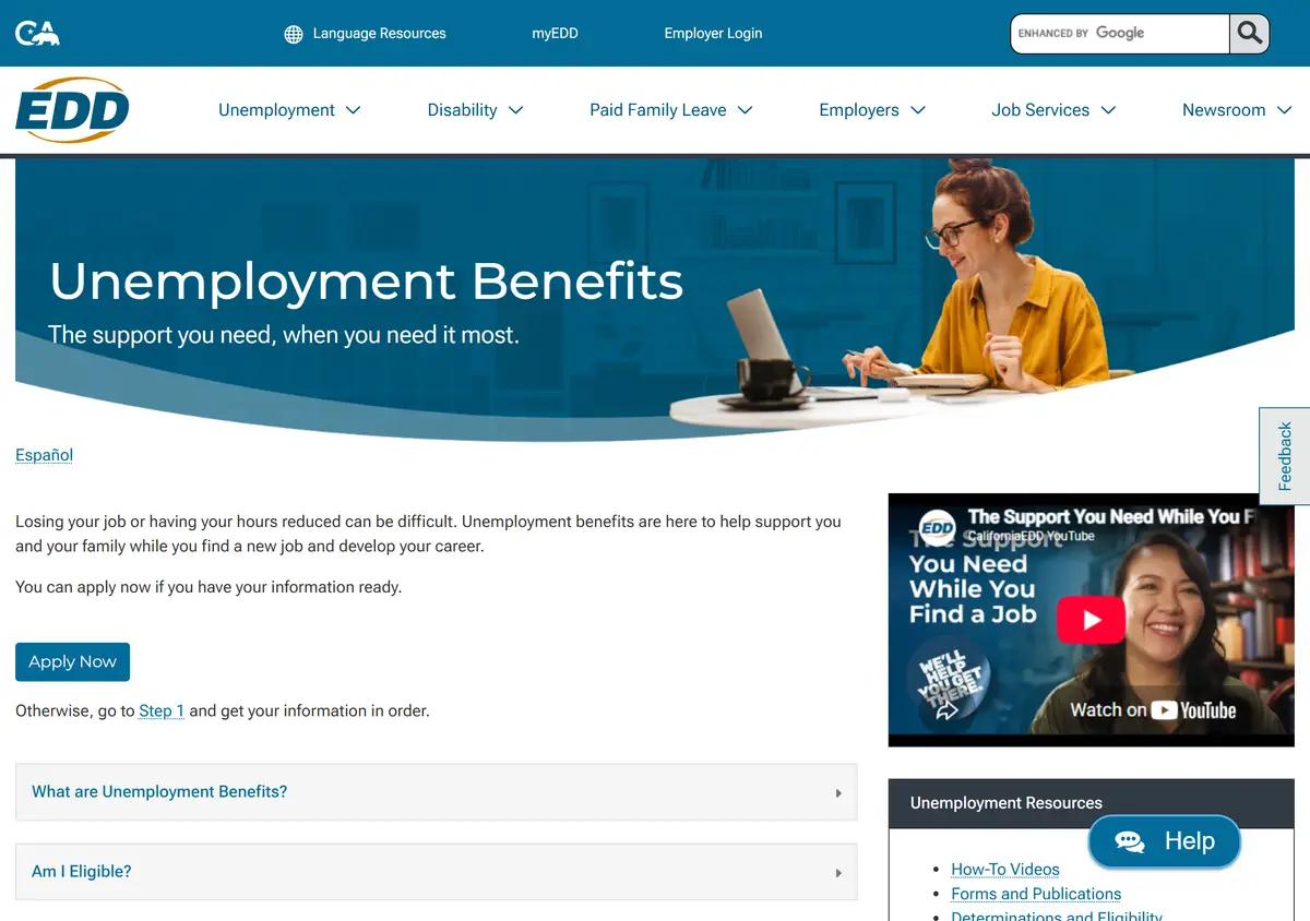 The California EDD unemployment page.