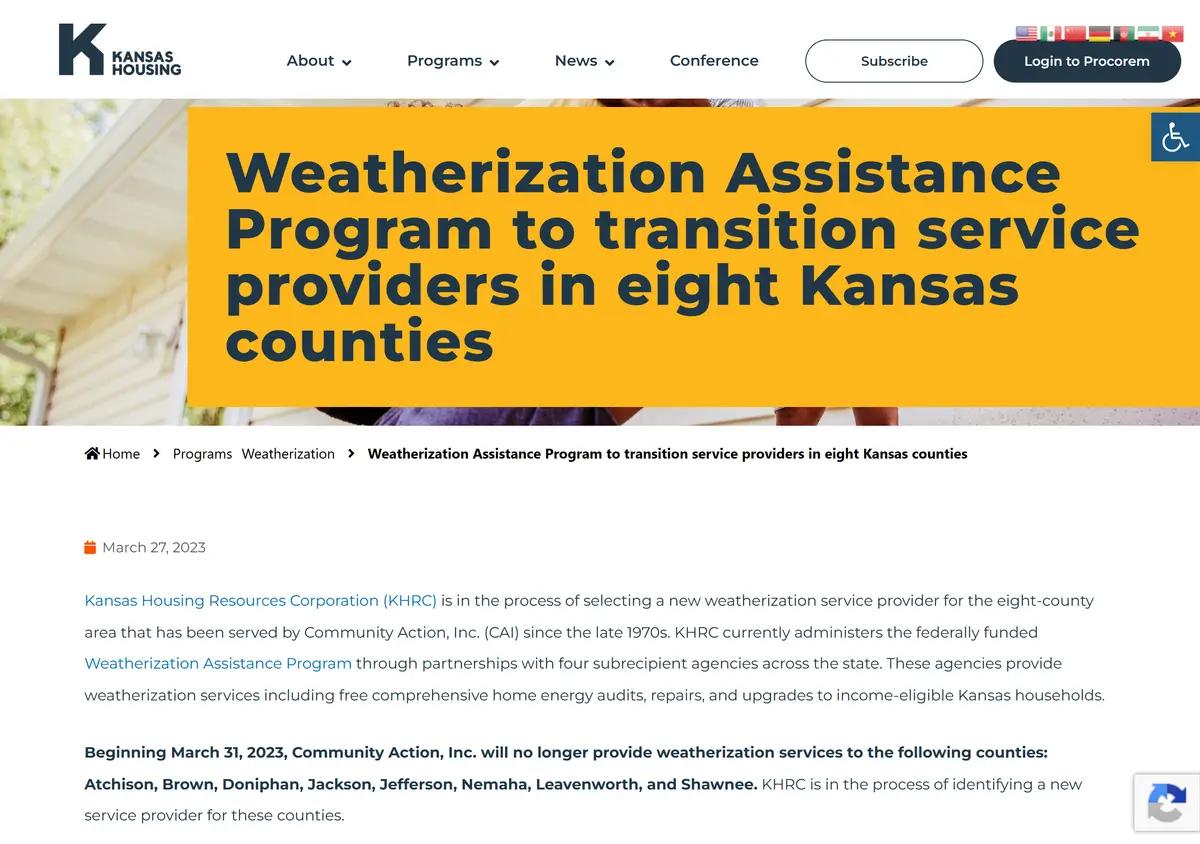The KHRC Weatherization Assistance Program page.
