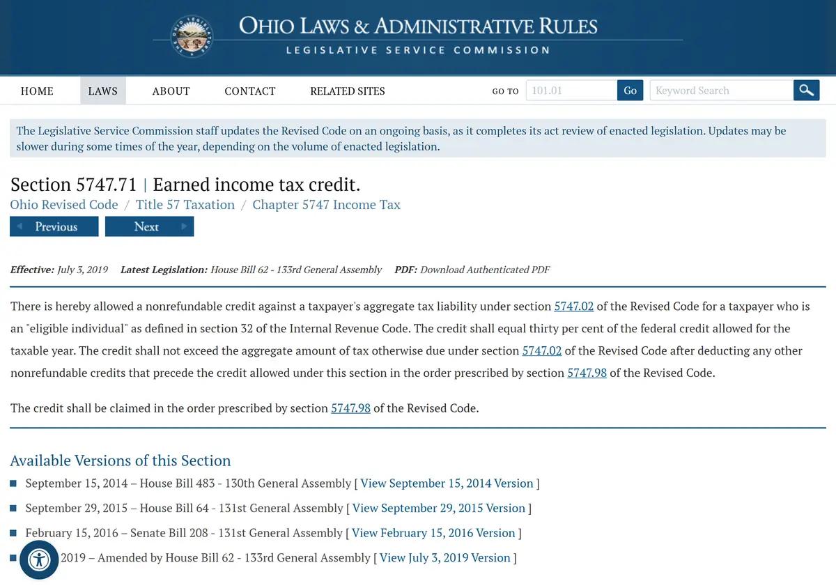 Ohio Revised Code section 5747.71, the statute creating the earned income credit.