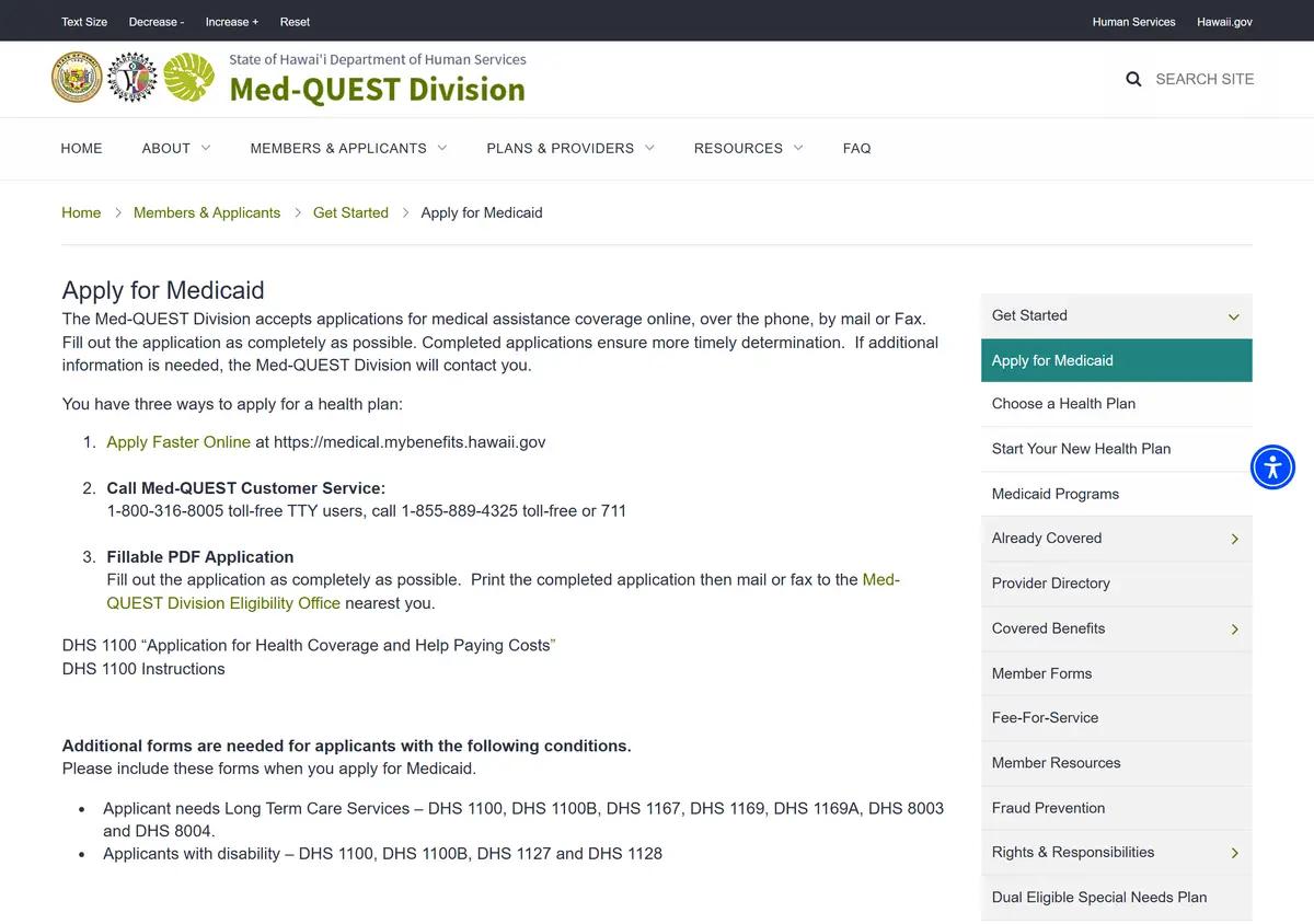 The Med-QUEST how to apply page.