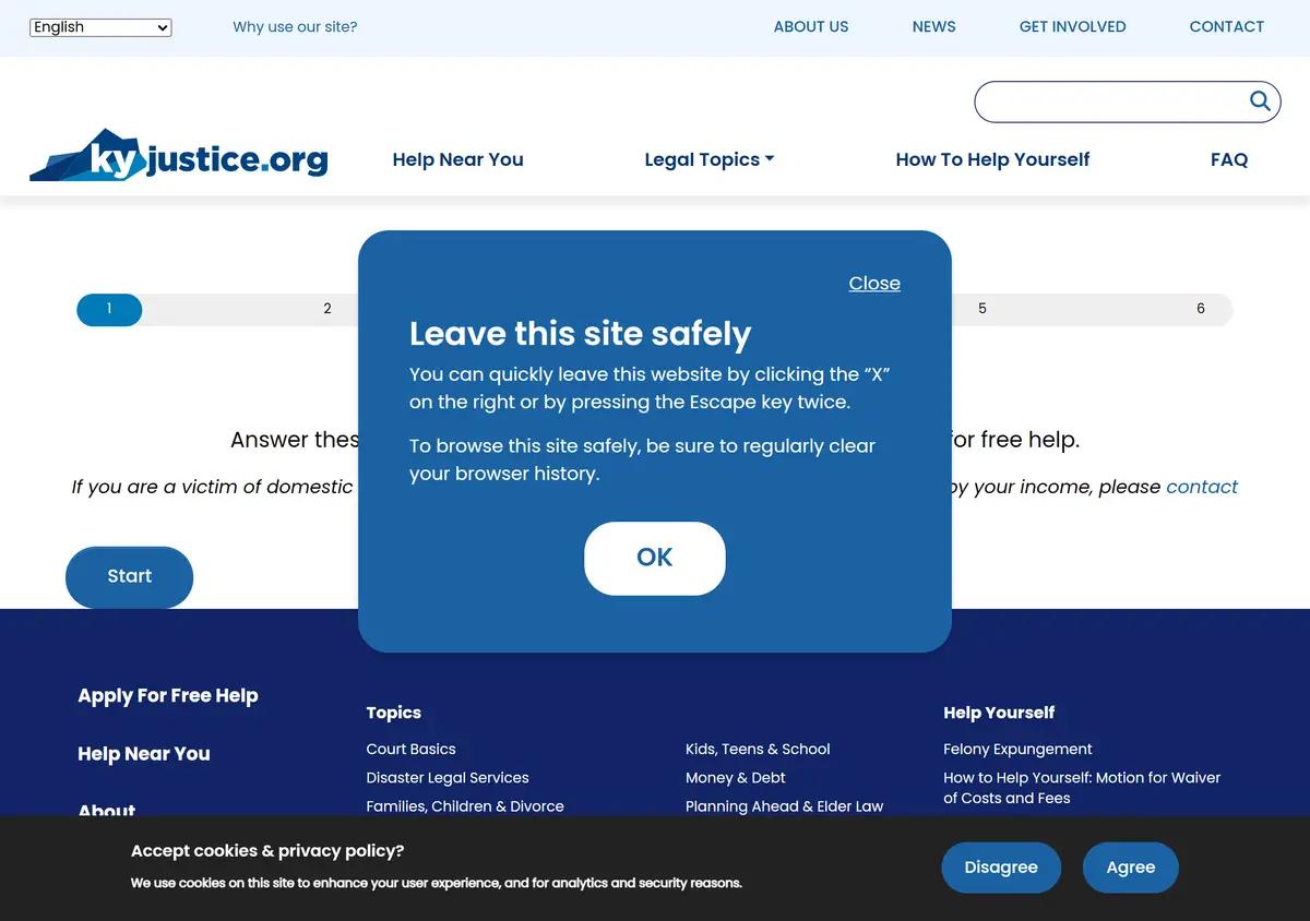 The Kentucky Justice Online intake form.