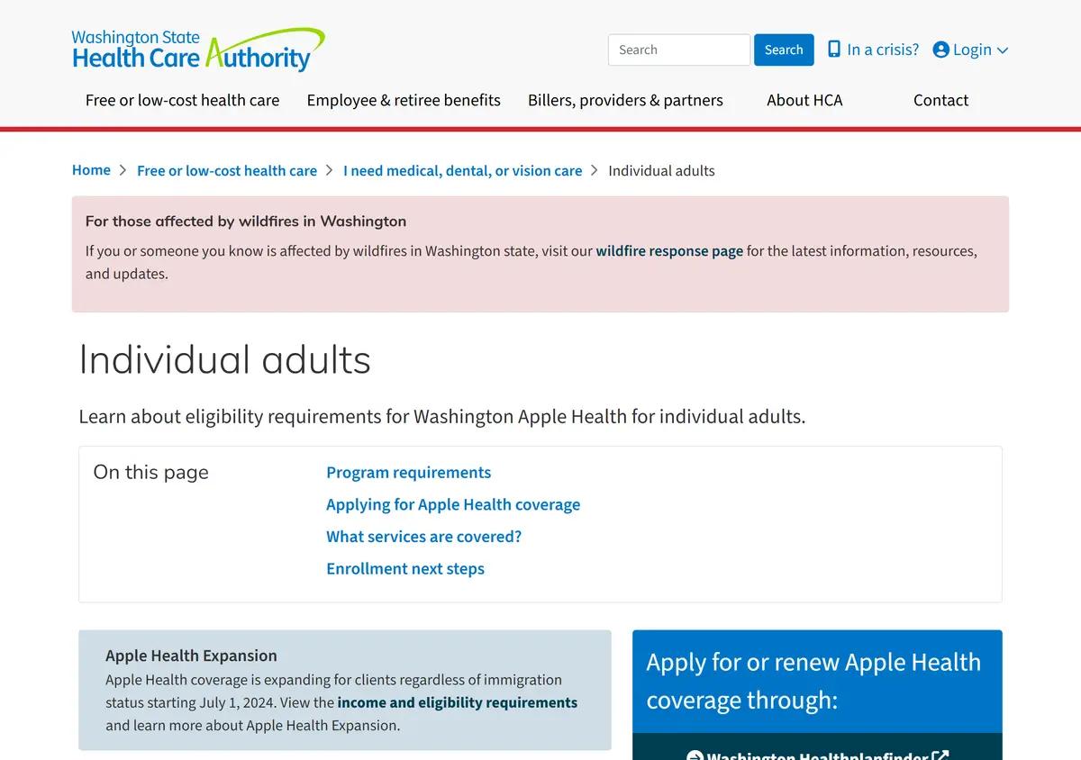 The Apple Health for adults page with the monthly income chart.
