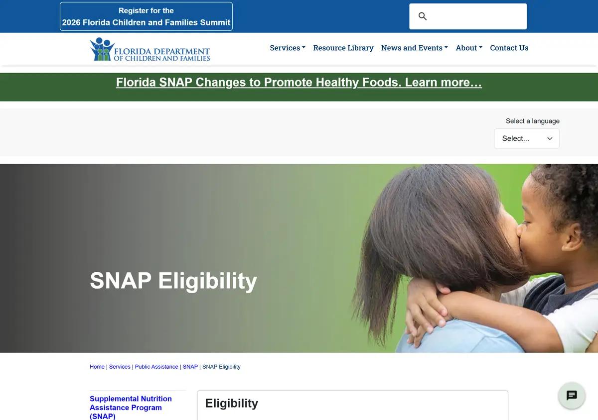The Florida SNAP eligibility page.