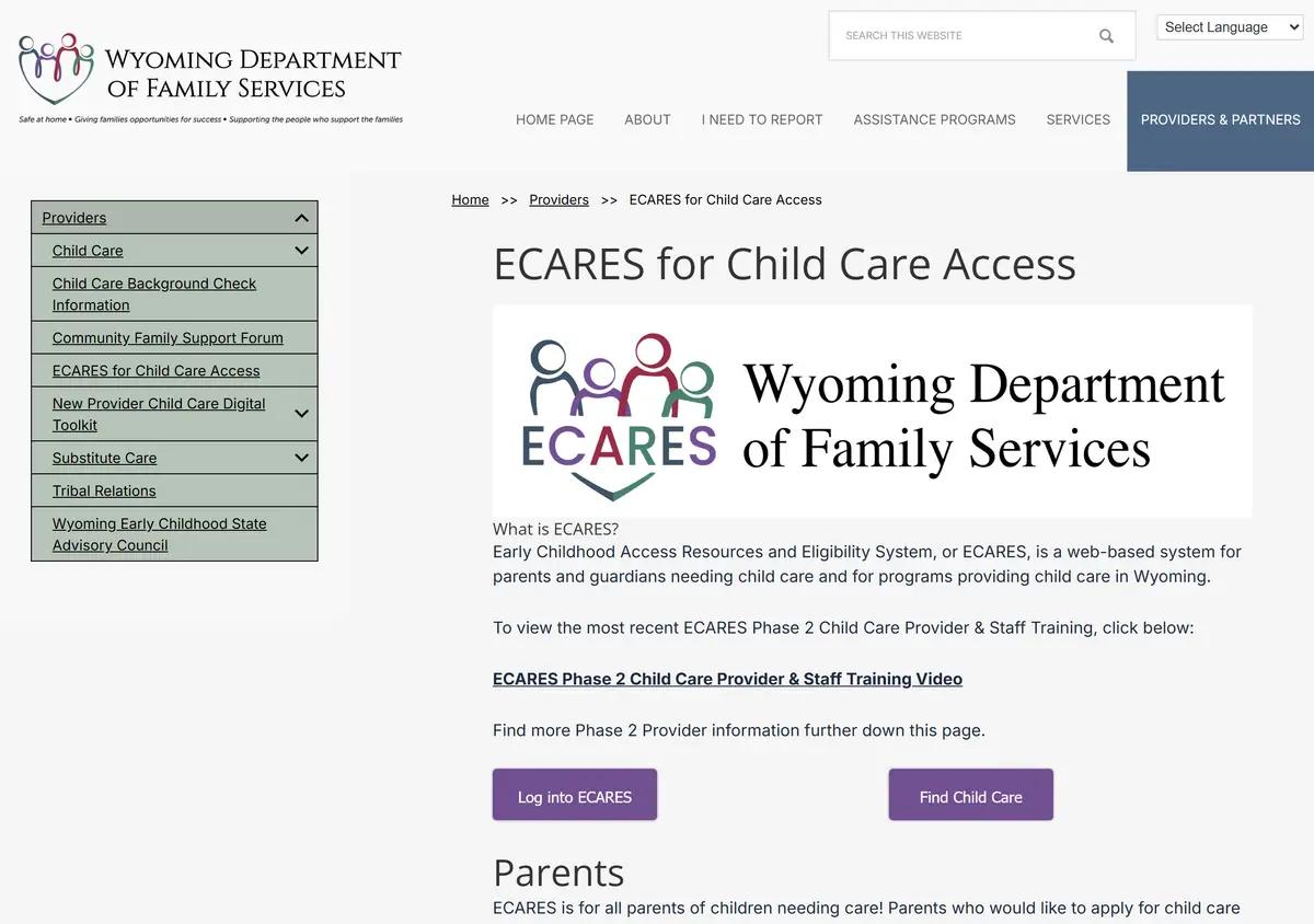The Wyoming DFS ECARES page.