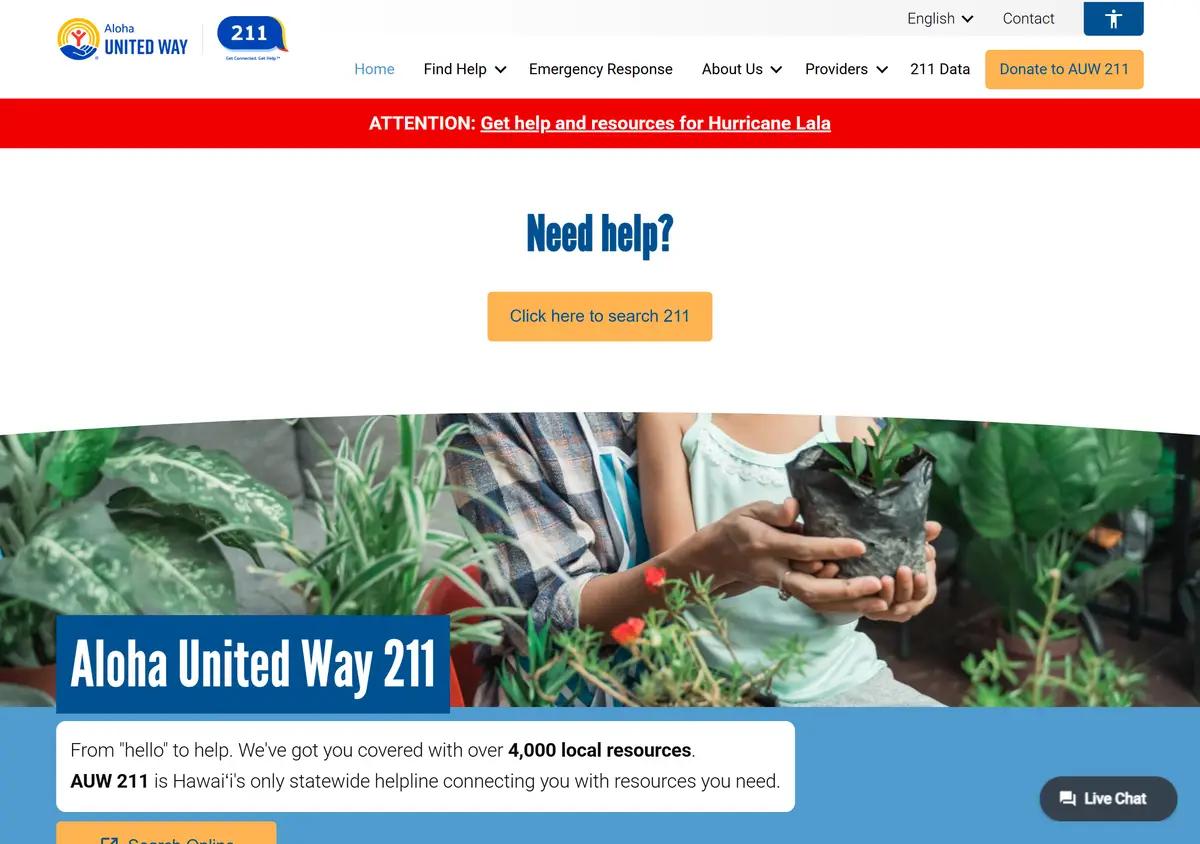 The Aloha United Way 211 homepage.
