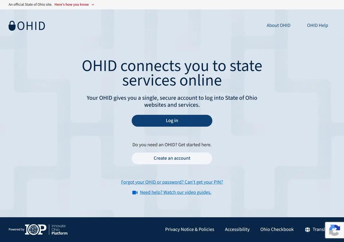The OHID login page where the online Energy Assistance Portal lives.