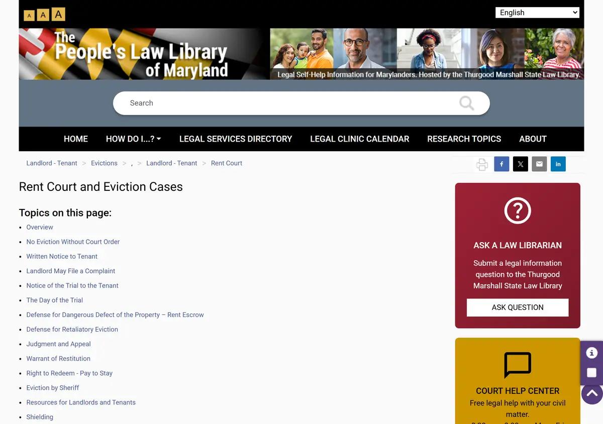The Maryland People's Law Library rent court and eviction guide.
