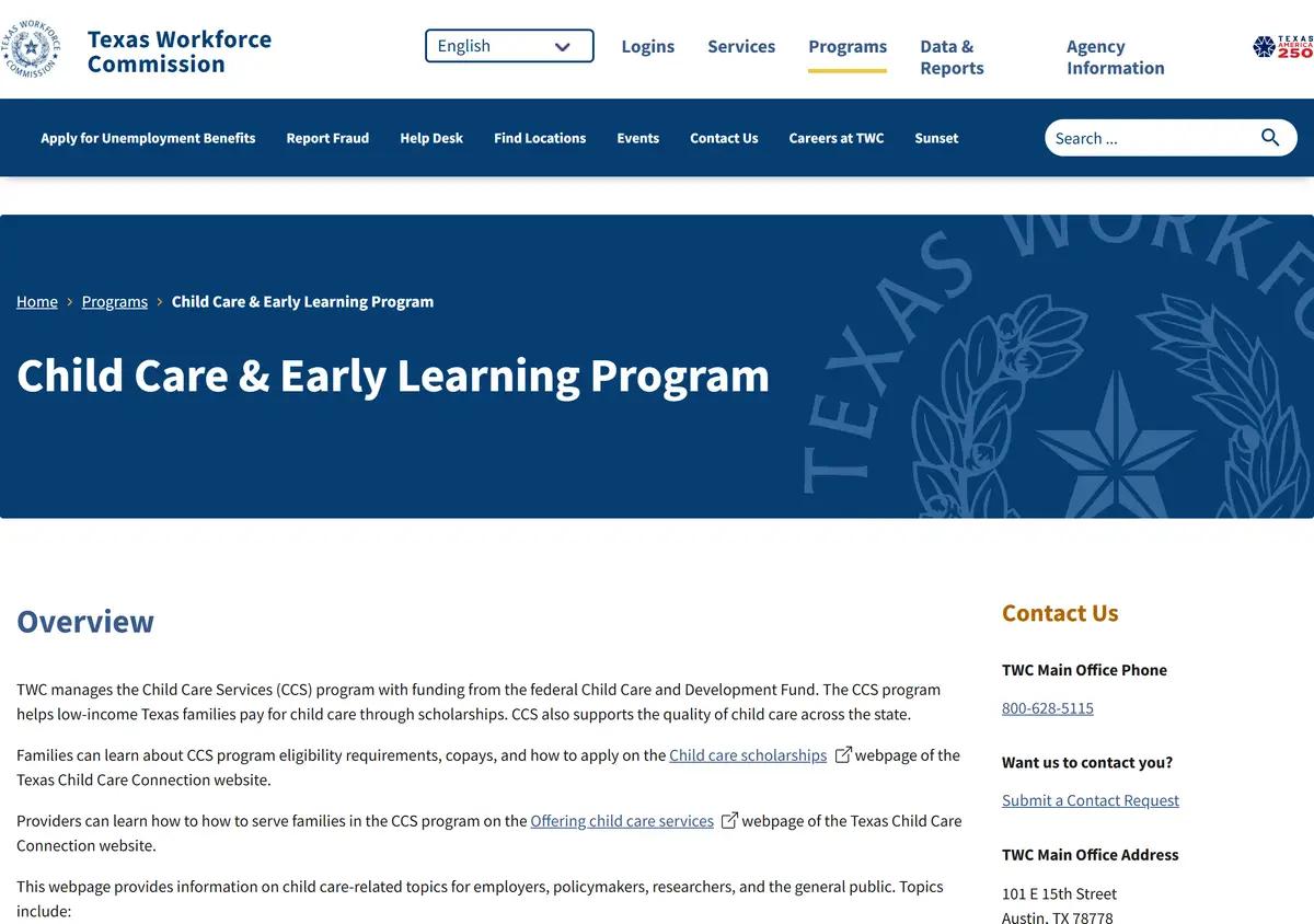 The Texas Workforce Commission child care page.