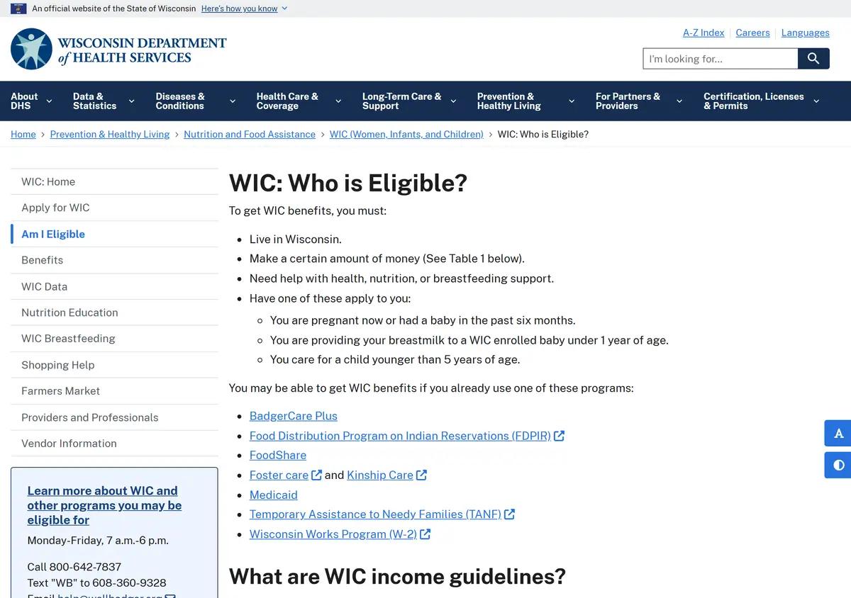 The Wisconsin WIC income guidelines page.