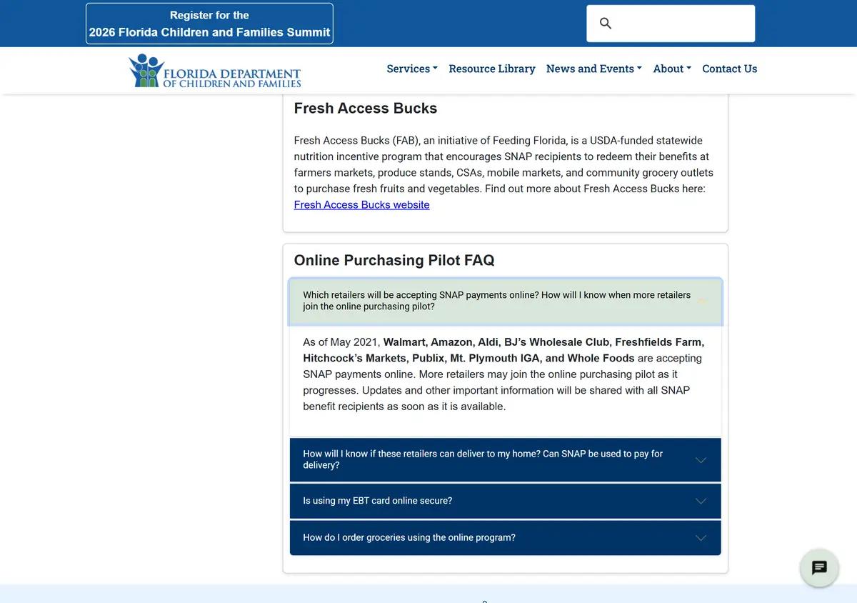 The Florida SNAP program page.