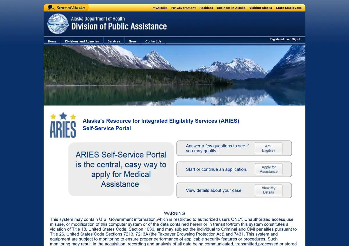 The Alaska ARIES eligibility pre-screening tool.