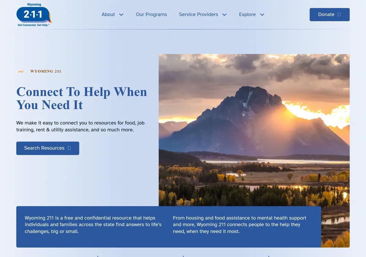 The Wyoming 211 homepage.