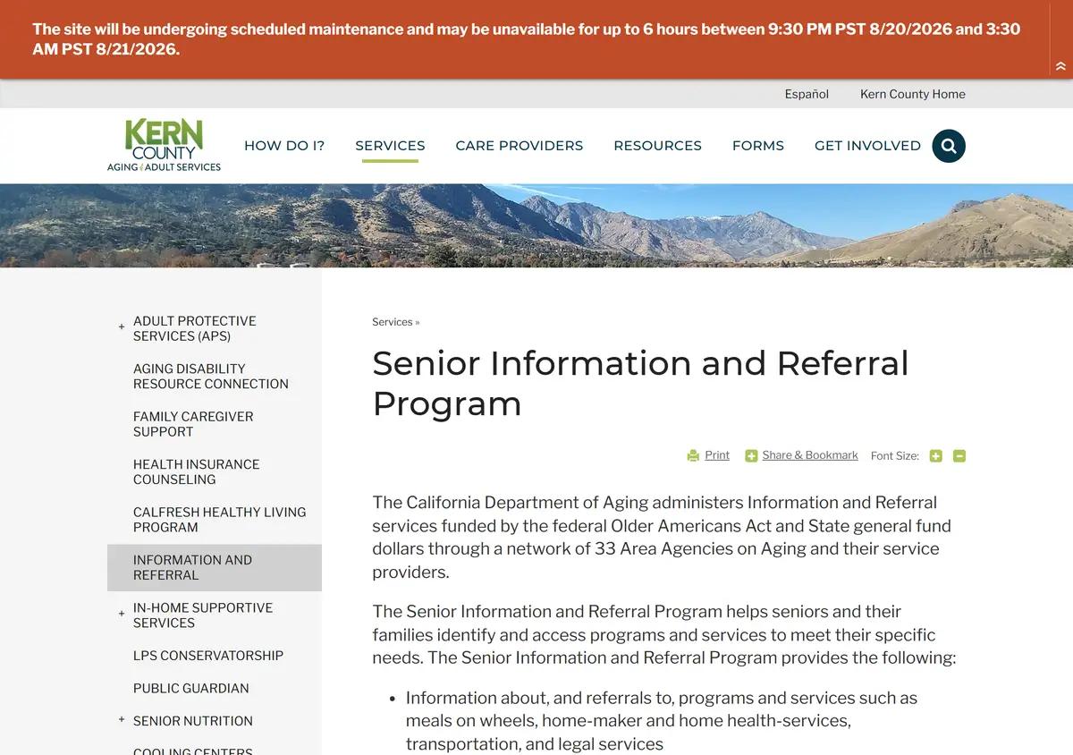 The Kern County Aging and Adult Services page.