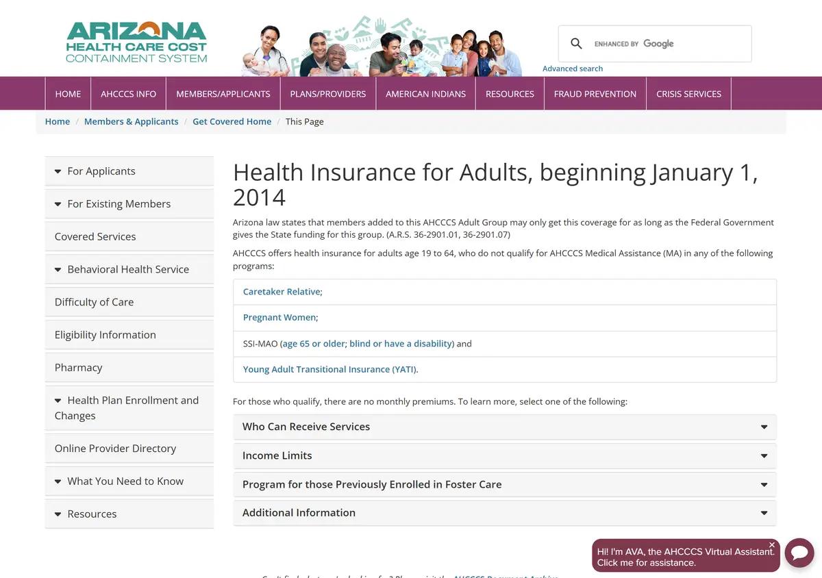 The AHCCCS adult income limits page effective February 2026.