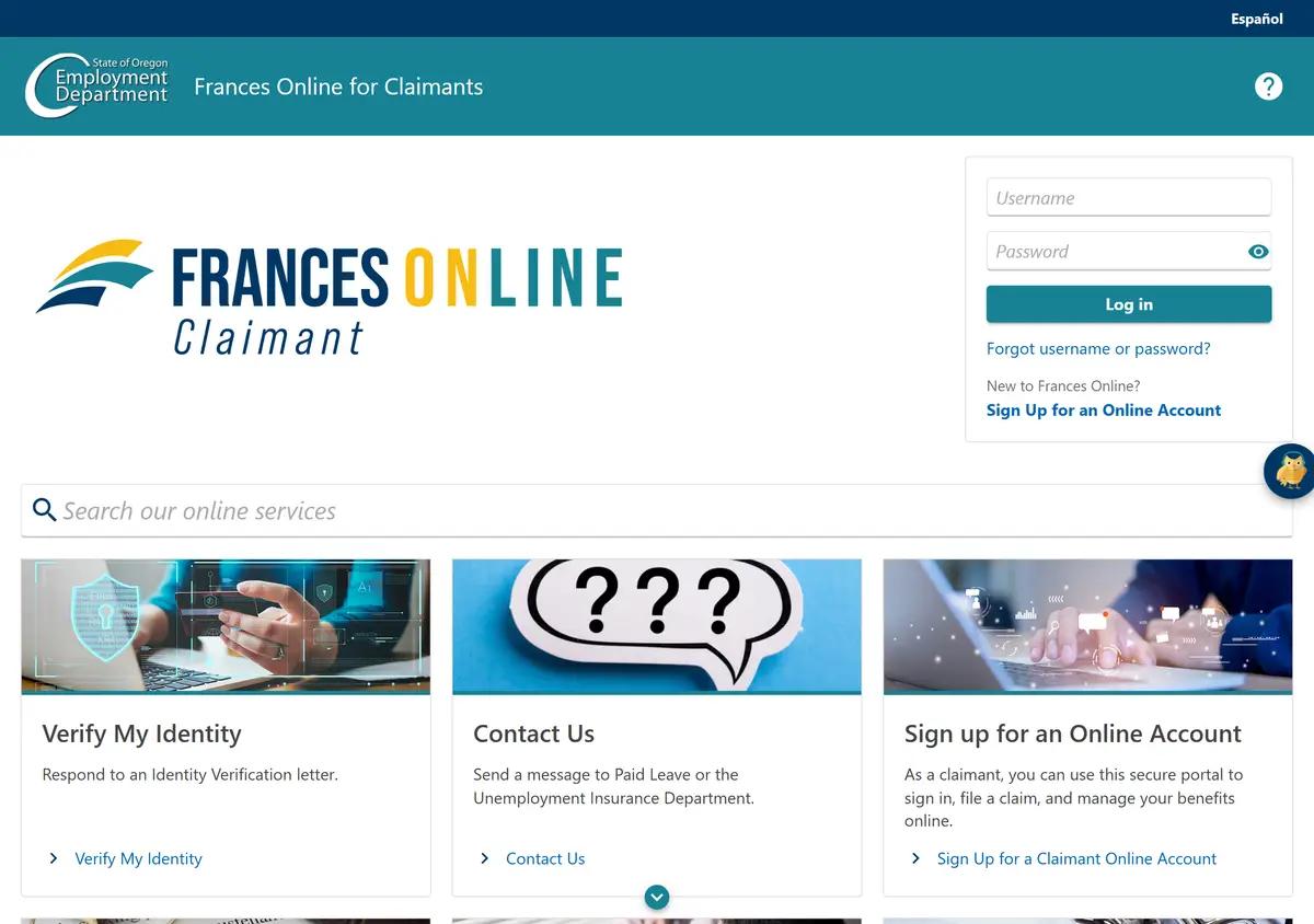 The Frances Online claimant portal.