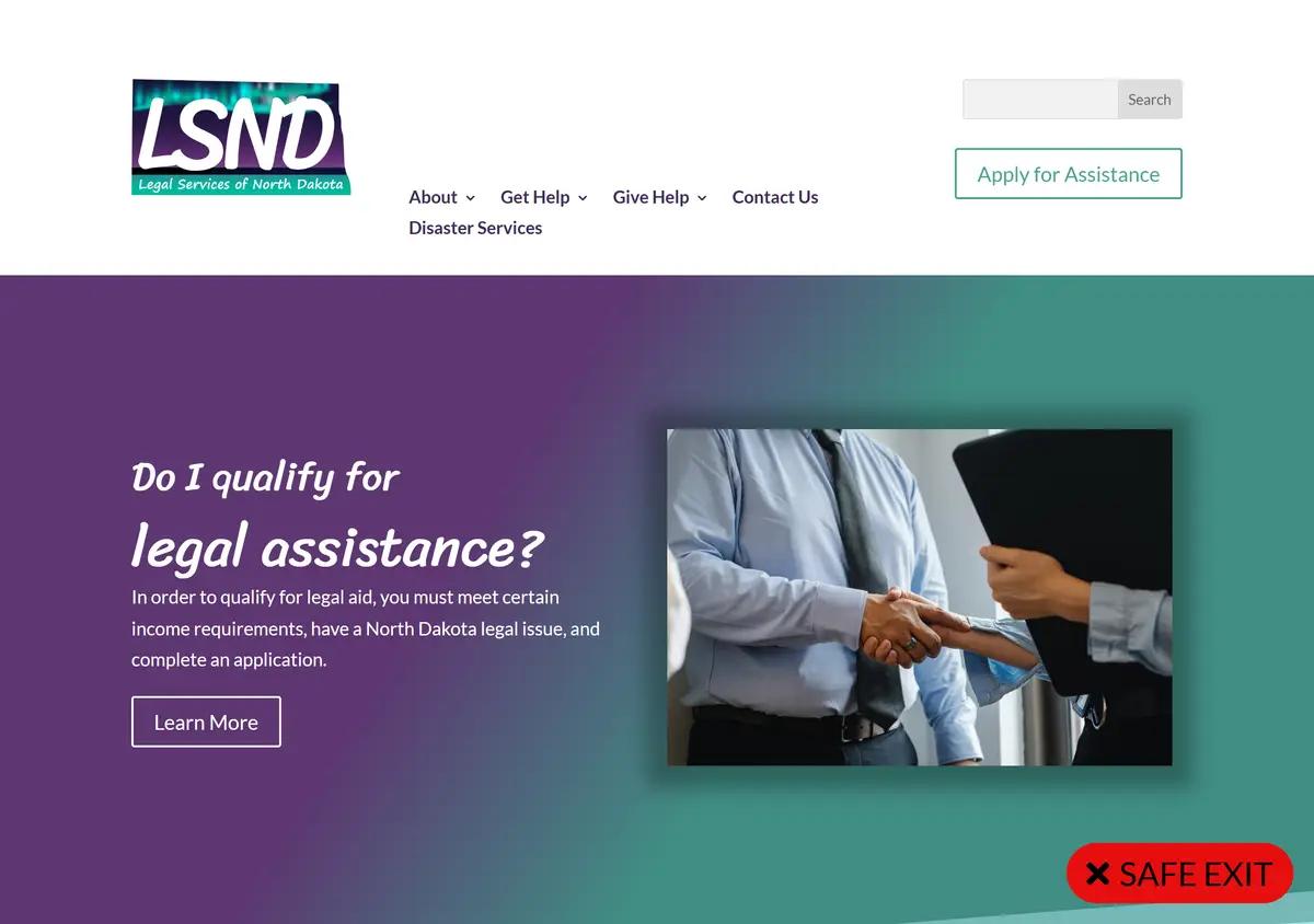 The Legal Services of North Dakota homepage.