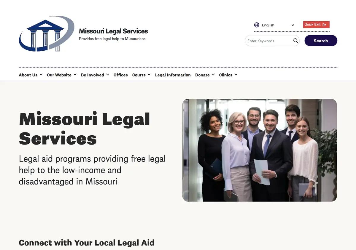 The Missouri legal aid statewide site with the service area map.