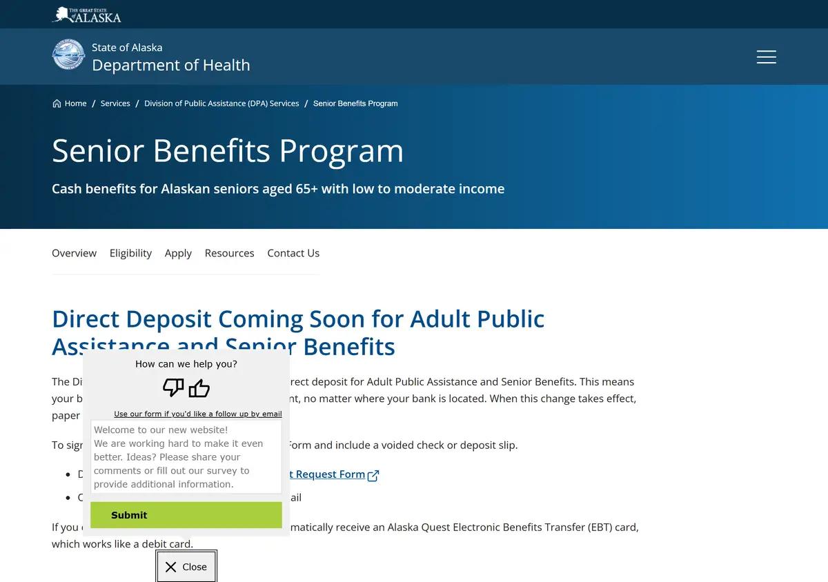 The Alaska Senior Benefits Program page.