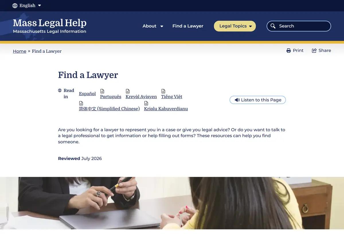 The Massachusetts Legal Resource Finder.