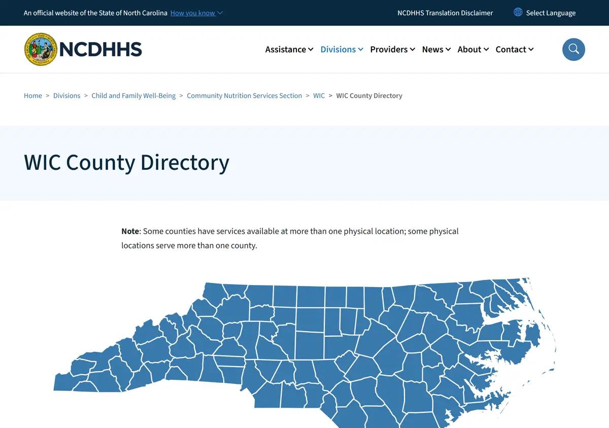The NCDHHS county directory for finding your local WIC agency.