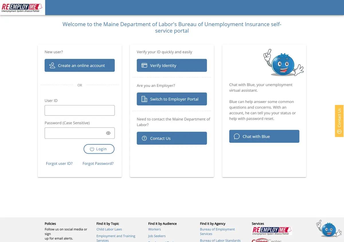 The ReEmployME claim portal landing page.