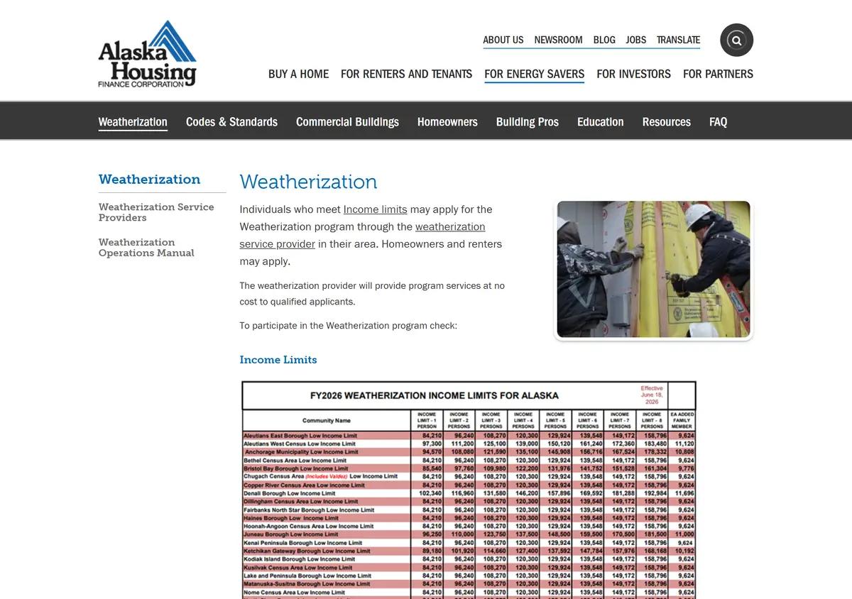 The Alaska Housing Finance Corporation weatherization page.